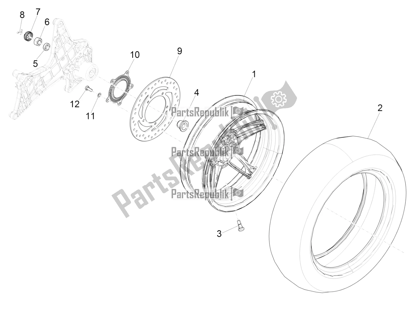 Todas las partes para Rueda Trasera de Piaggio BV 350 4T 4V IE E4 ABS USA / CA 2017