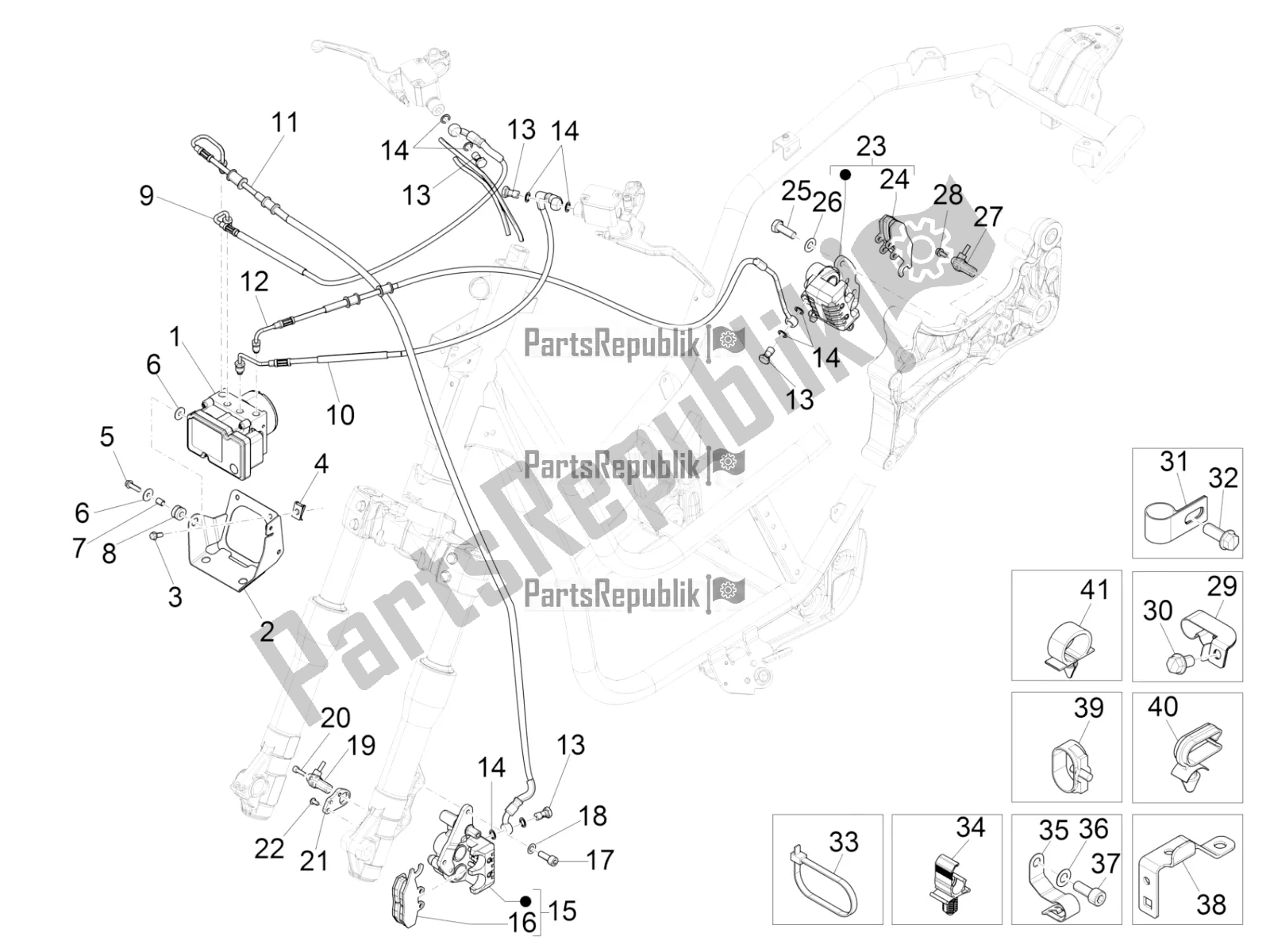 Toutes les pièces pour le Tuyaux De Freins - étriers (abs) du Piaggio BV 350 4T 4V IE E4 ABS USA / CA 2018