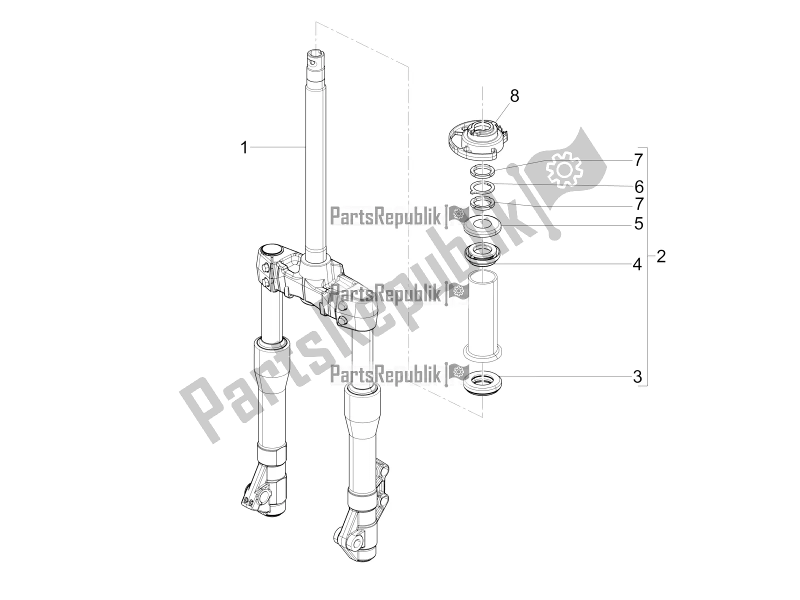 Todas las partes para Horquilla / Tubo De Dirección - Unidad De Rodamiento De Dirección de Piaggio BV 350 4T 4V IE E4 ABS USA / CA 2018