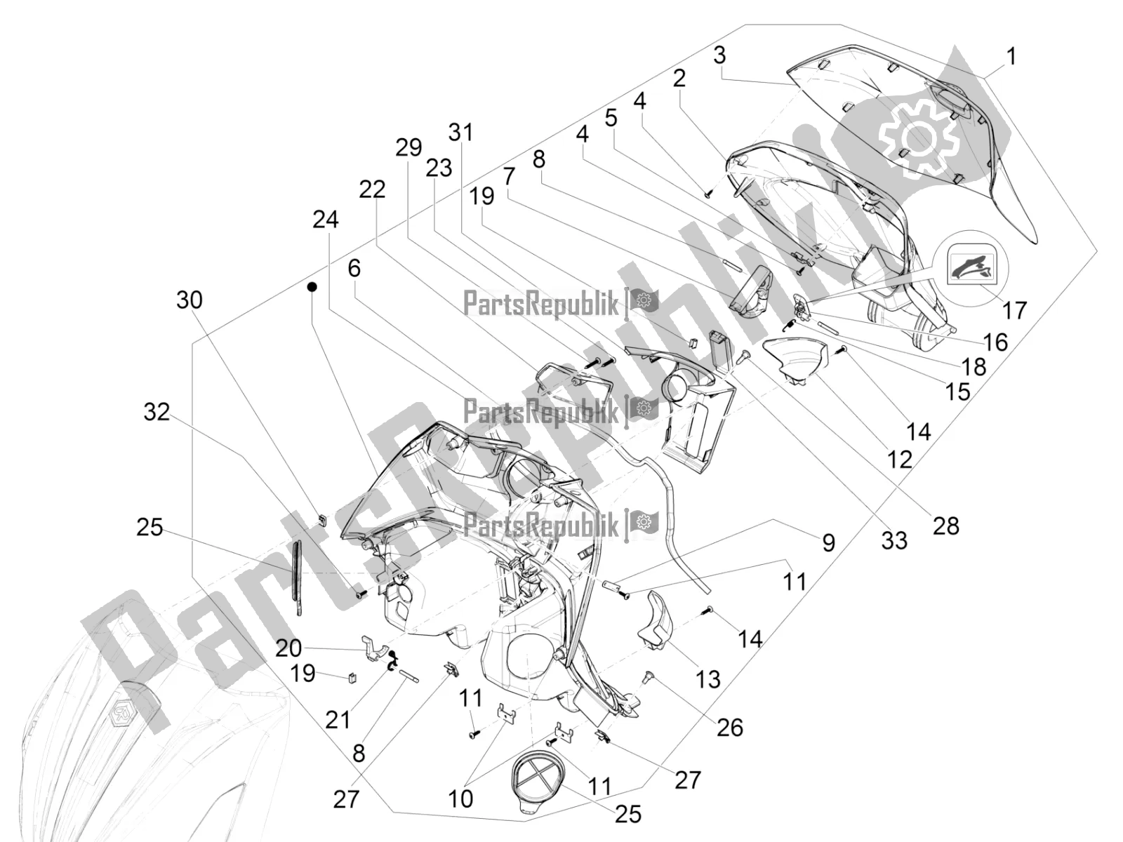 All parts for the Front Glove-box - Knee-guard Panel of the Piaggio BV 350 4T 4V IE E4 ABS USA / CA 2018