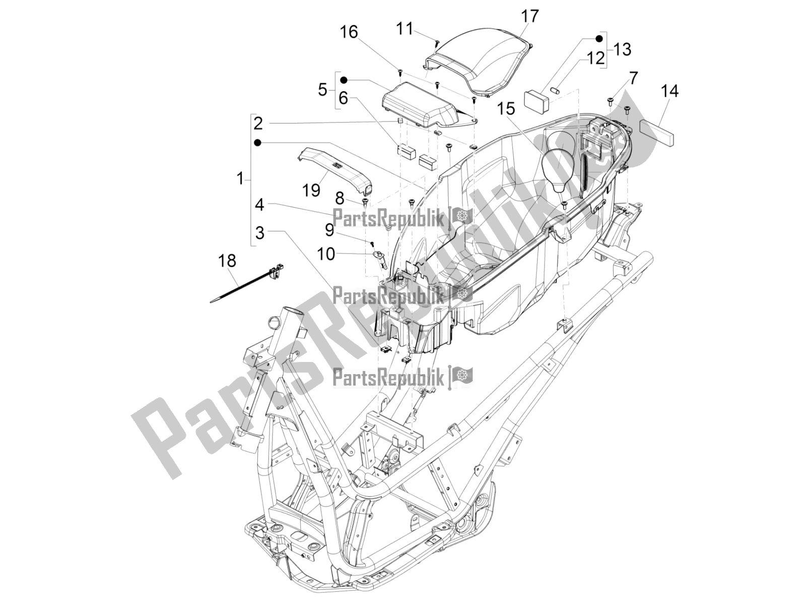 Tutte le parti per il Alloggiamento Casco - Sotto La Sella del Piaggio BV 350 4T 4V IE E4 ABS USA / CA 2018