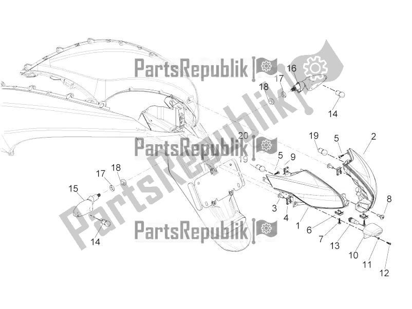 Todas las partes para Faros Traseros - Luces Intermitentes de Piaggio BV 350 4T 4V IE E4 ABS USA / CA 2018