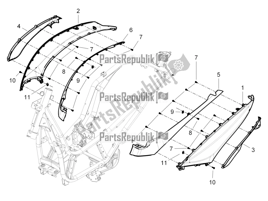 Toutes les pièces pour le Couvercle Latéral - Spoiler du Piaggio BV 350 4T 4V IE E4 ABS USA / CA 2018