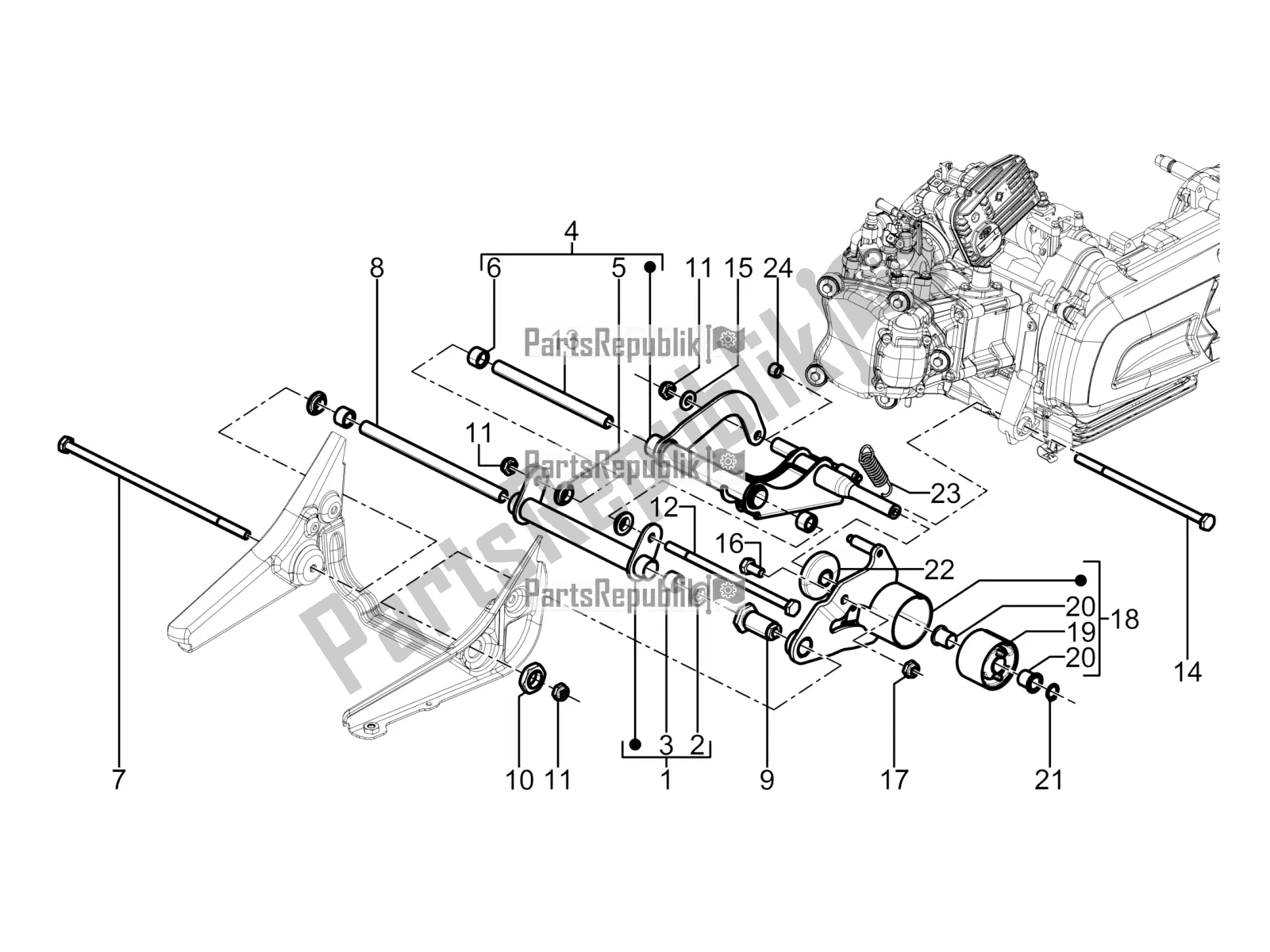 Todas las partes para Brazo Oscilante de Piaggio BV 350 4T 4V IE E4 ABS USA / CA 2018