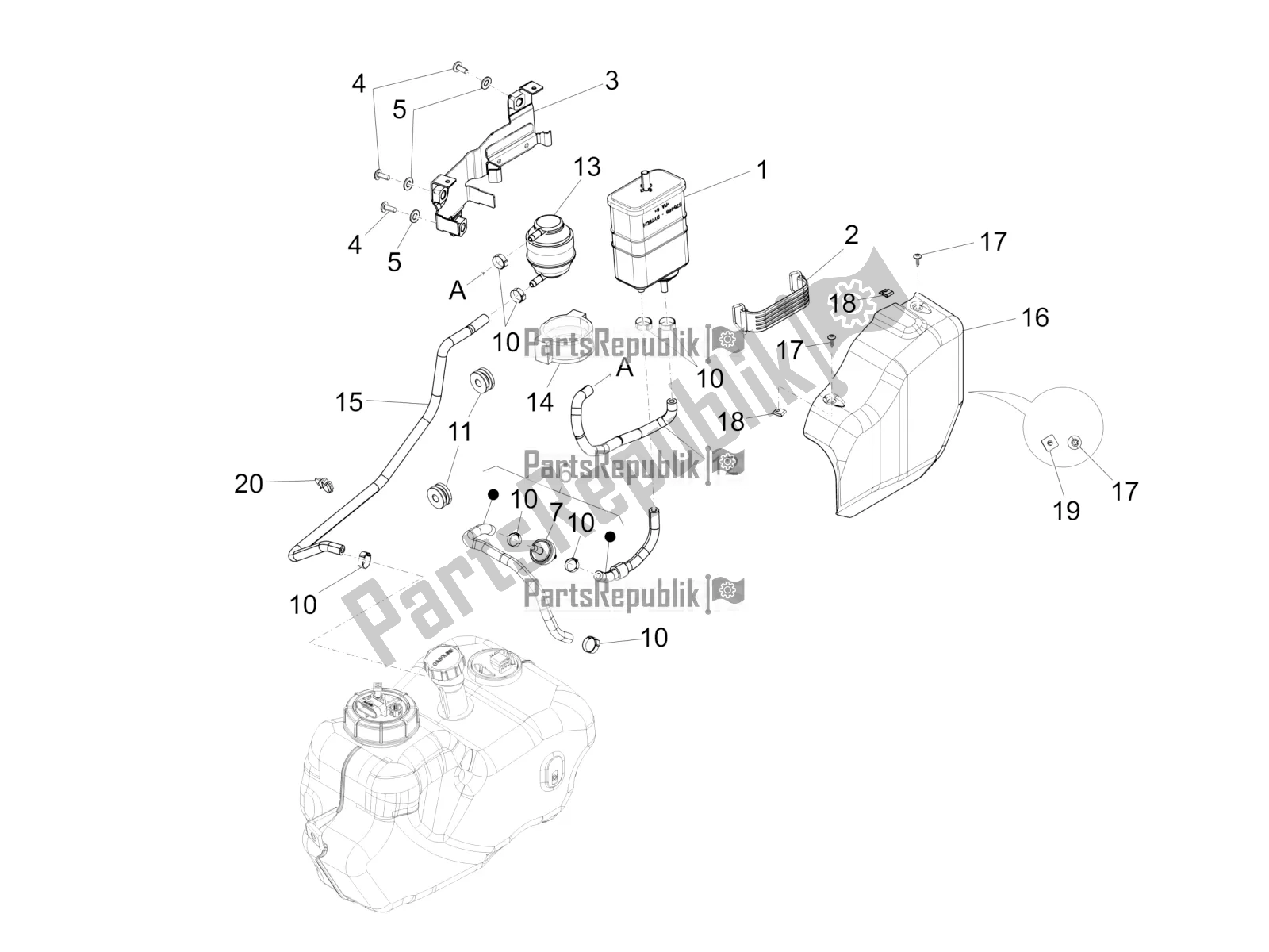 Todas las partes para Sistema Antipercolación de Piaggio BV 350 4T 4V IE E4 ABS USA / CA 2019