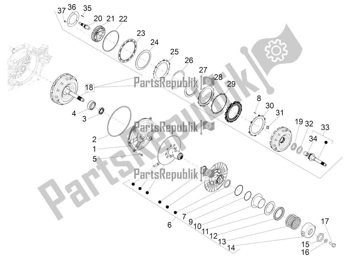 All parts for the Driven Pulley of the Piaggio BV 350 4T 4V IE E4 ABS USA / CA 2019