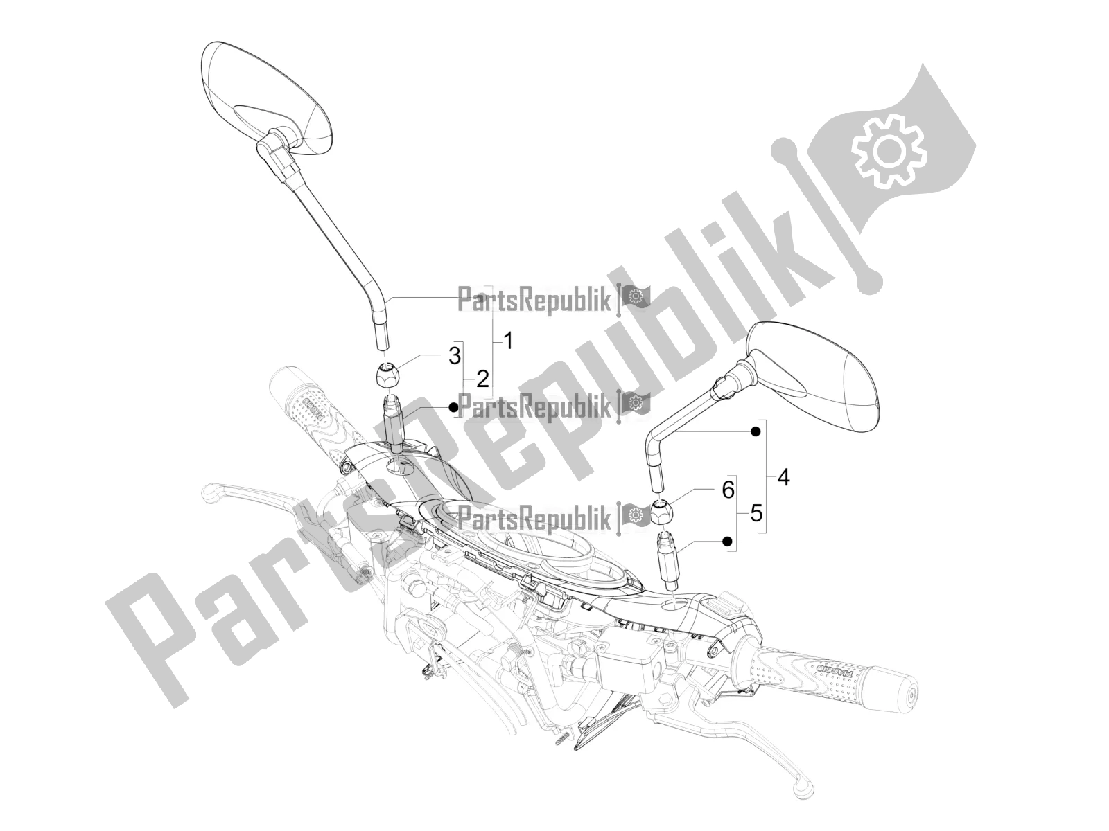 All parts for the Driving Mirror/s of the Piaggio BV 350 4T 4V IE E4 ABS USA / CA 2019