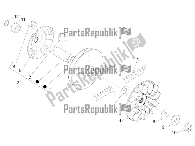 All parts for the Driving Pulley of the Piaggio BV 350 4T 4V IE E4 ABS USA / CA 2019