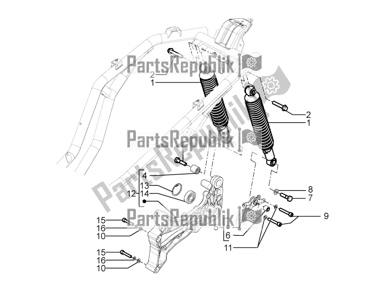 Todas las partes para Suspensión Trasera - Amortiguador / S de Piaggio BV 350 4T 4V IE E4 ABS USA / CA 2019