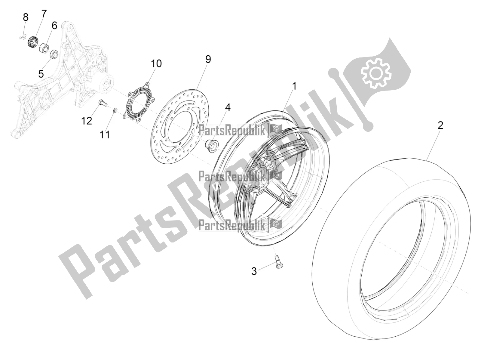 Alle onderdelen voor de Achterwiel van de Piaggio BV 350 4T 4V IE E4 ABS USA / CA 2019