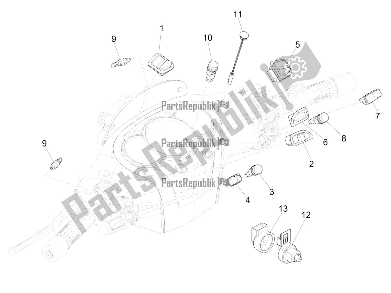 All parts for the Selectors - Switches - Buttons of the Piaggio BV 350 4T 4V IE E4 ABS USA / CA 2019