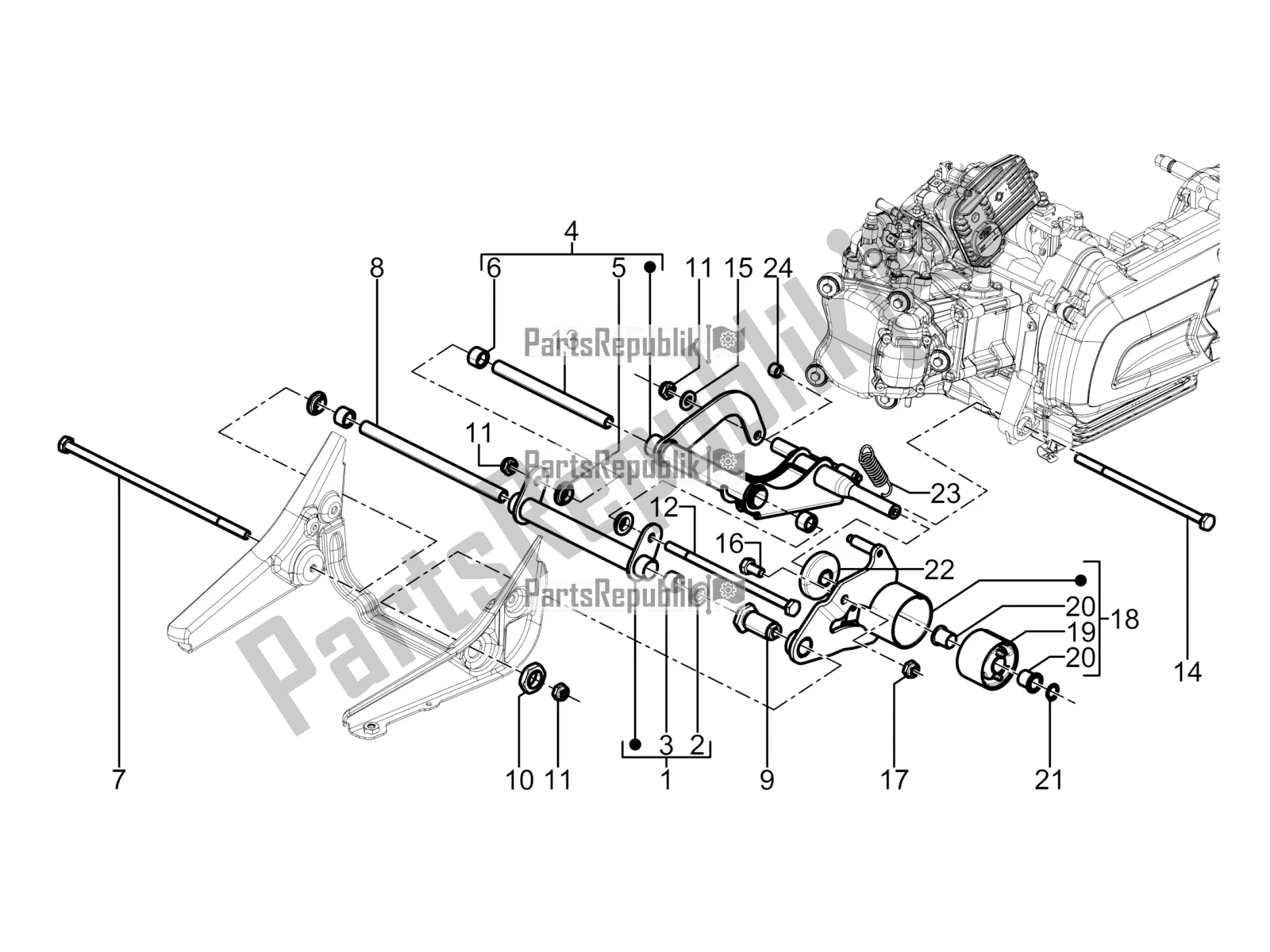 Todas las partes para Brazo Oscilante de Piaggio BV 350 4T 4V IE E4 ABS USA / CA 2019