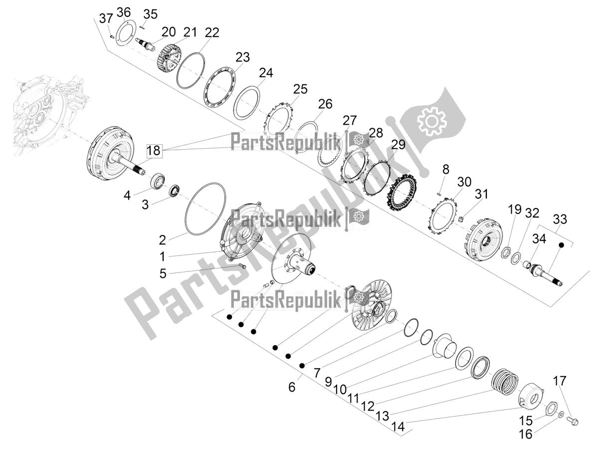 Todas las partes para Polea Conducida de Piaggio BV 350 IE ABS USA / CA 2020