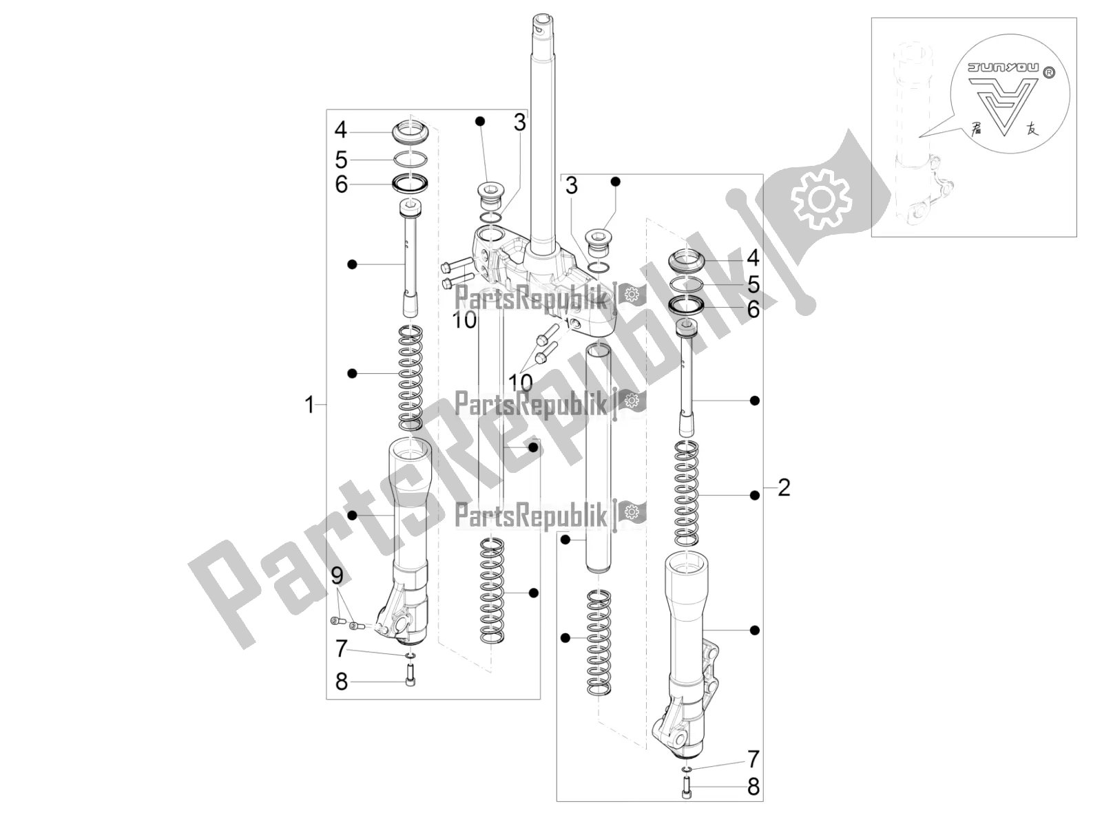 Todas las partes para Componentes De La Horquilla (mingxing) de Piaggio BV 350 IE ABS USA / CA 2020