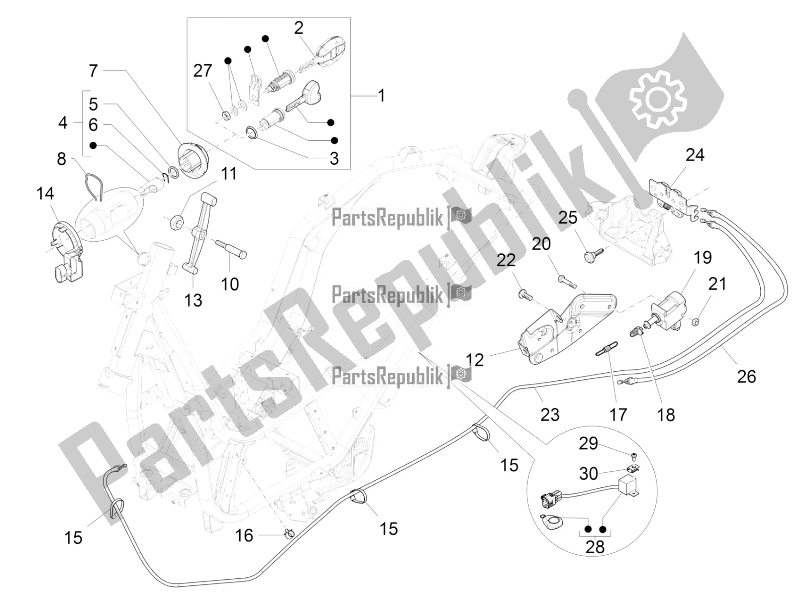 Todas las partes para Cerraduras de Piaggio BV 350 IE ABS USA / CA 2020