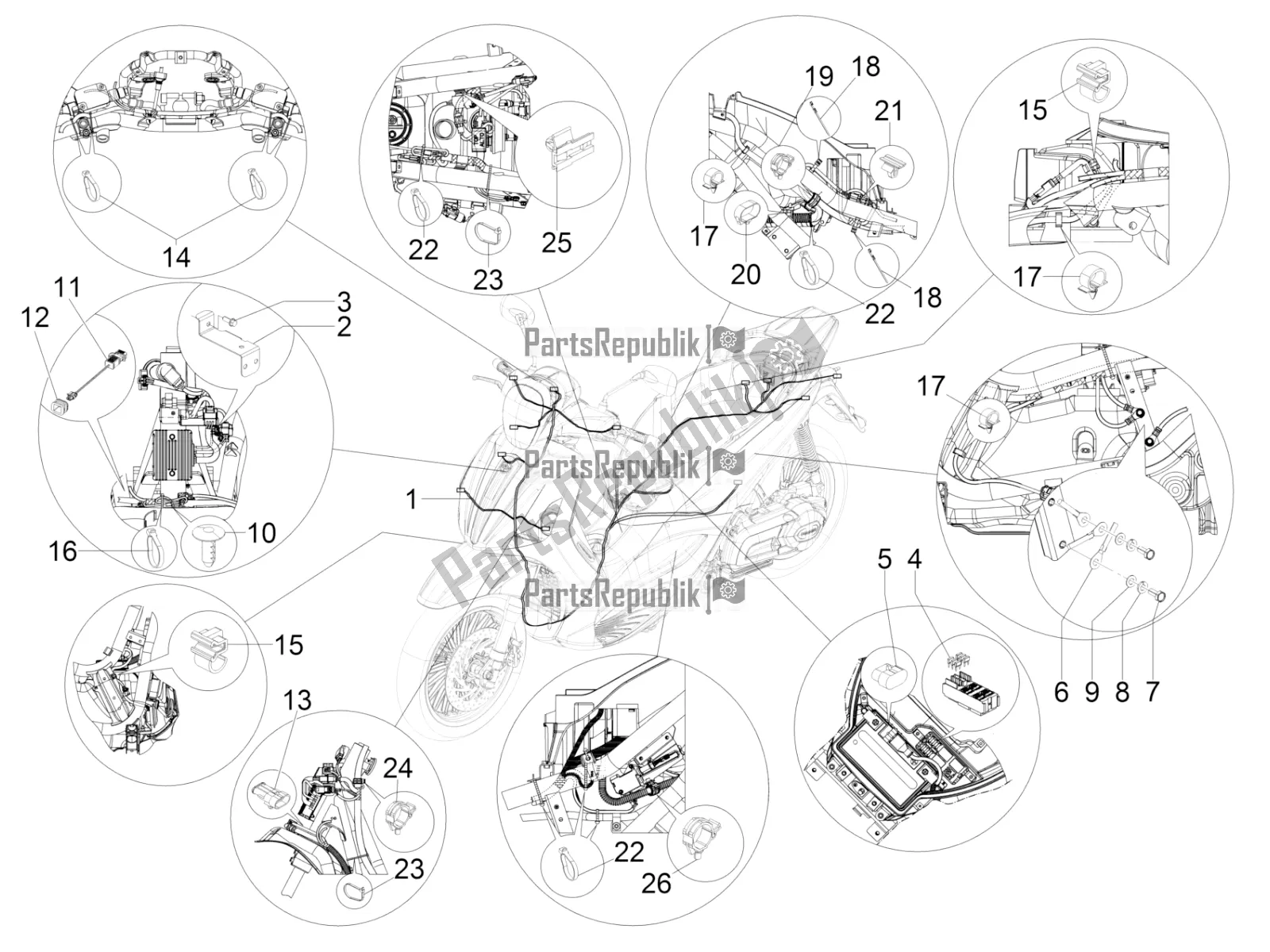 Todas las partes para Mazo De Cables Principal de Piaggio BV 350 IE ABS USA / CA 2020