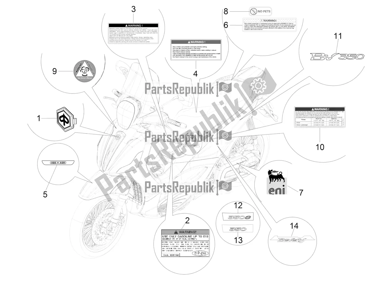 Todas las partes para Placas - Emblemas de Piaggio BV 350 IE ABS USA / CA 2020