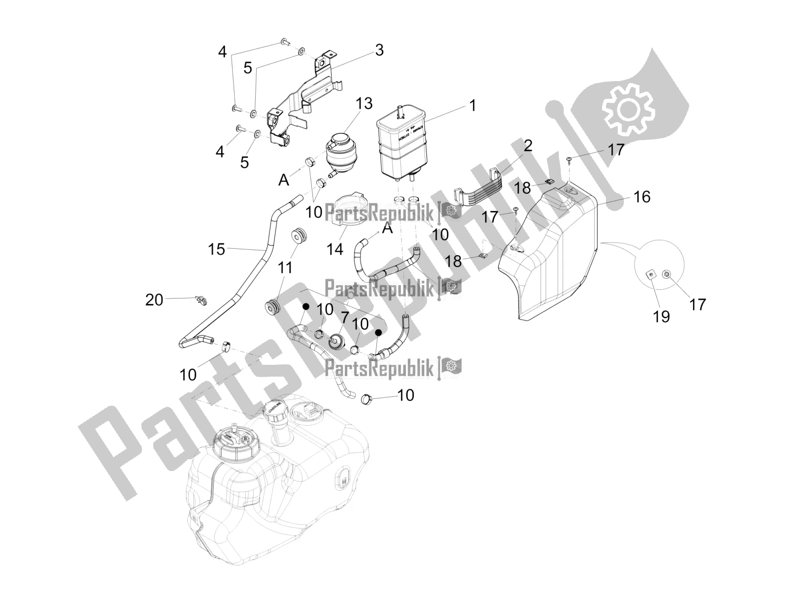 Toutes les pièces pour le Système Anti-percolation du Piaggio BV 350 IE ABS USA / CA 2021