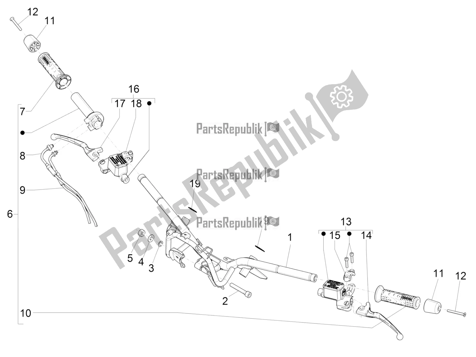 Todas as partes de Guiador - Master Cil. Do Piaggio BV 350 IE ABS USA / CA 2021