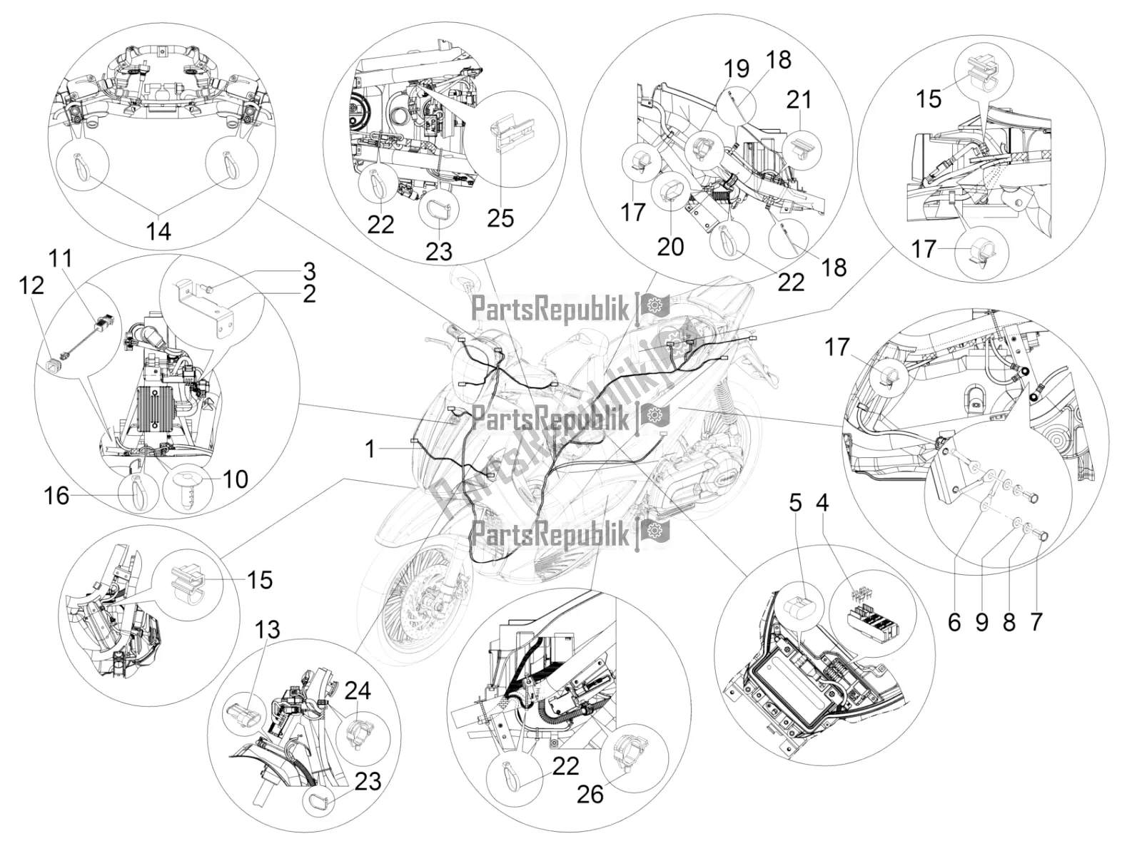 Wszystkie części do G?ówna Wi? Zka Przewodów Piaggio BV 350 IE ABS USA / CA 2021