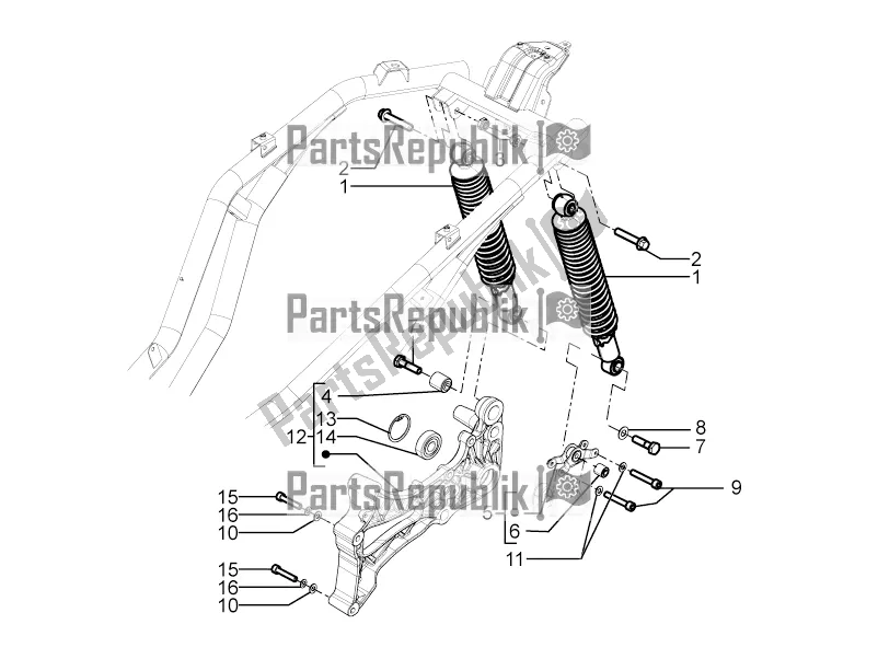 Todas as partes de Suspensão Traseira - Amortecedor / S do Piaggio BV 350 IE ABS USA / CA 2021