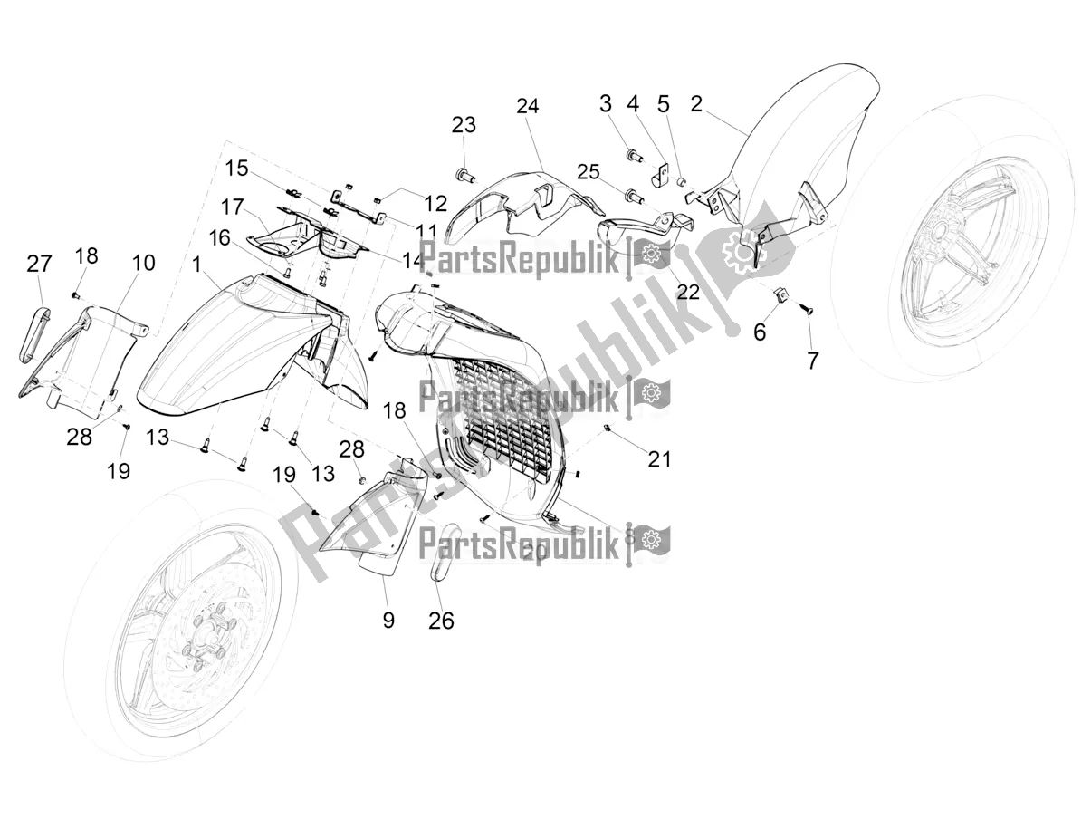 Tutte le parti per il Passaruota - Parafango del Piaggio BV 350 IE ABS USA / CA 2021