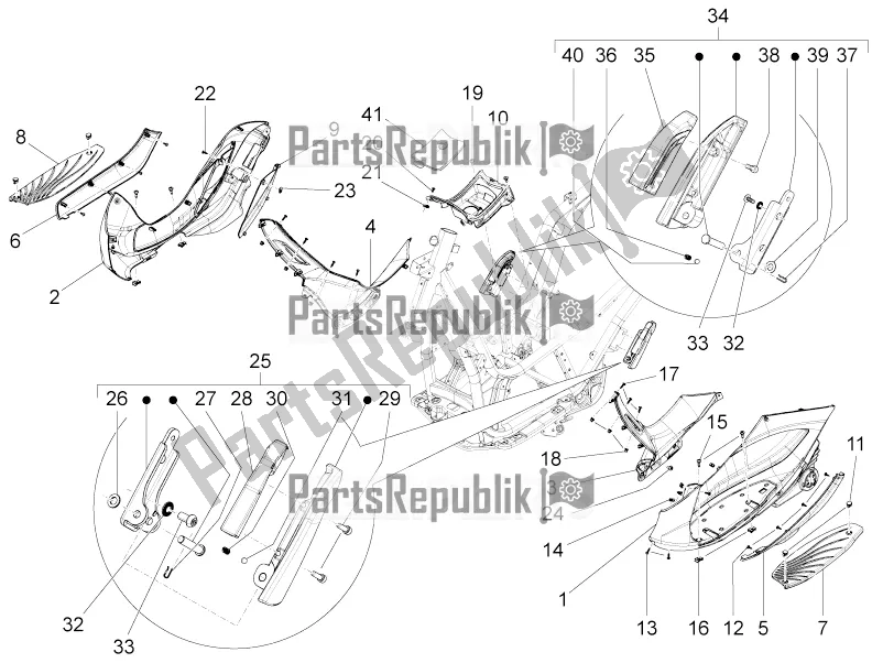 Todas las partes para Cubierta Central - Reposapiés de Piaggio BV 350 IE ABS USA / CA 2022