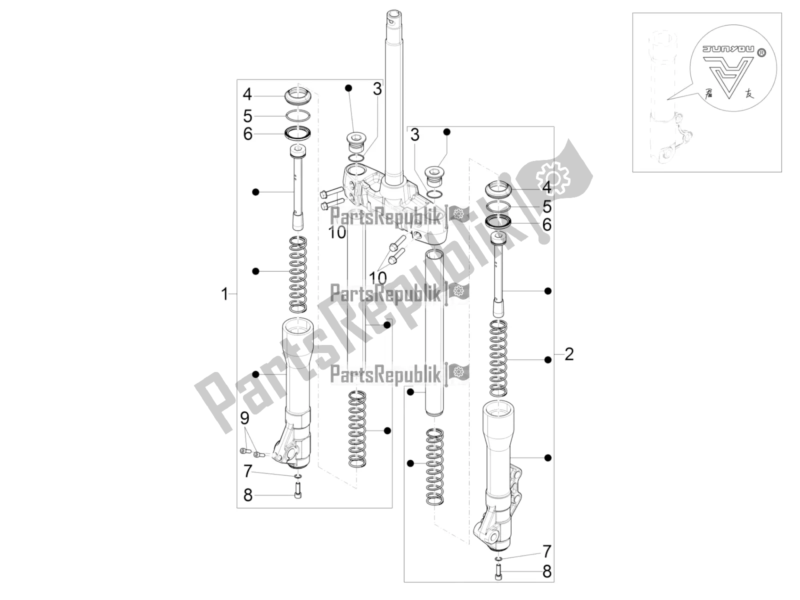 Todas las partes para Componentes De La Horquilla (mingxing) de Piaggio BV 350 IE ABS USA / CA 2022
