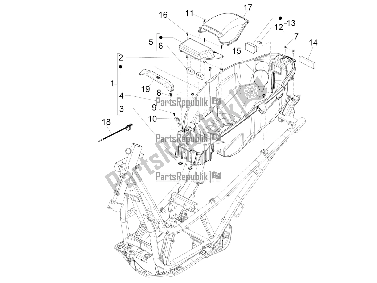 All parts for the Helmet Huosing - Undersaddle of the Piaggio BV 350 IE ABS USA / CA 2022