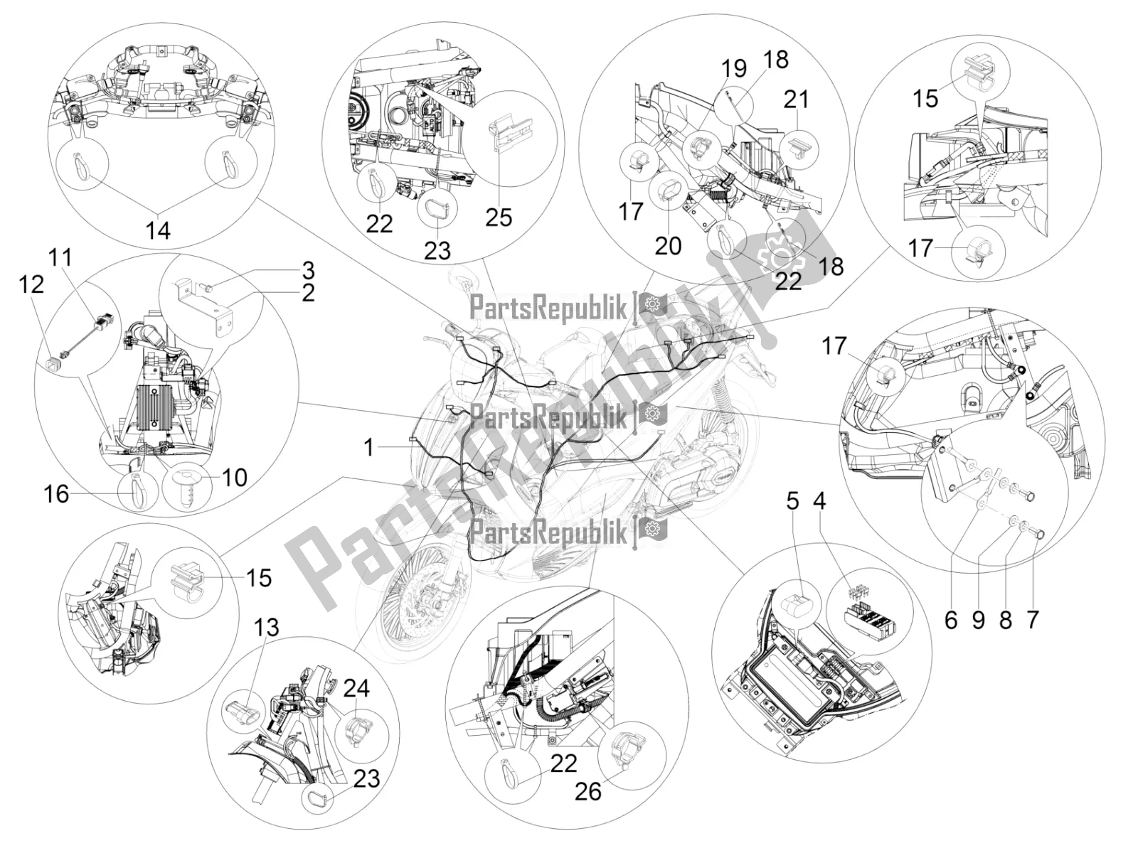 Todas las partes para Mazo De Cables Principal de Piaggio BV 350 IE ABS USA / CA 2022