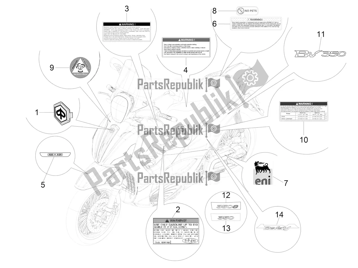 Toutes les pièces pour le Plaques - Emblèmes du Piaggio BV 350 IE ABS USA / CA 2022