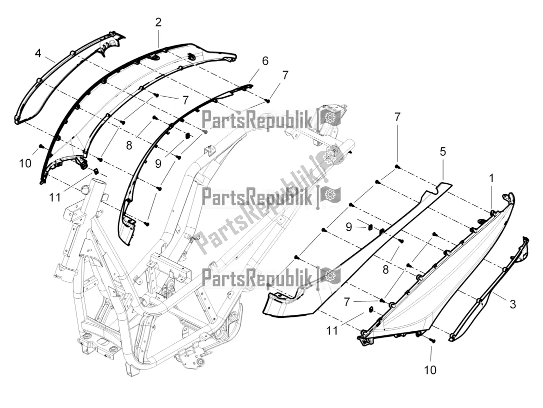 Tutte le parti per il Coperchio Laterale - Spoiler del Piaggio BV 350 IE ABS USA / CA 2022