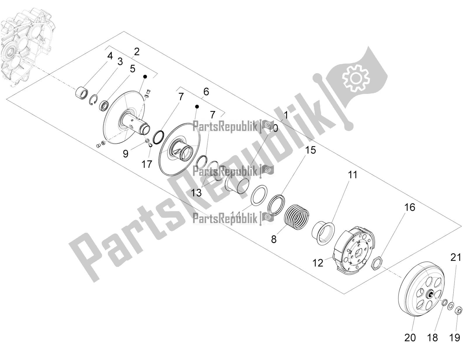 All parts for the Driven Pulley of the Piaggio FLY 125 4 T/3V IE 2016