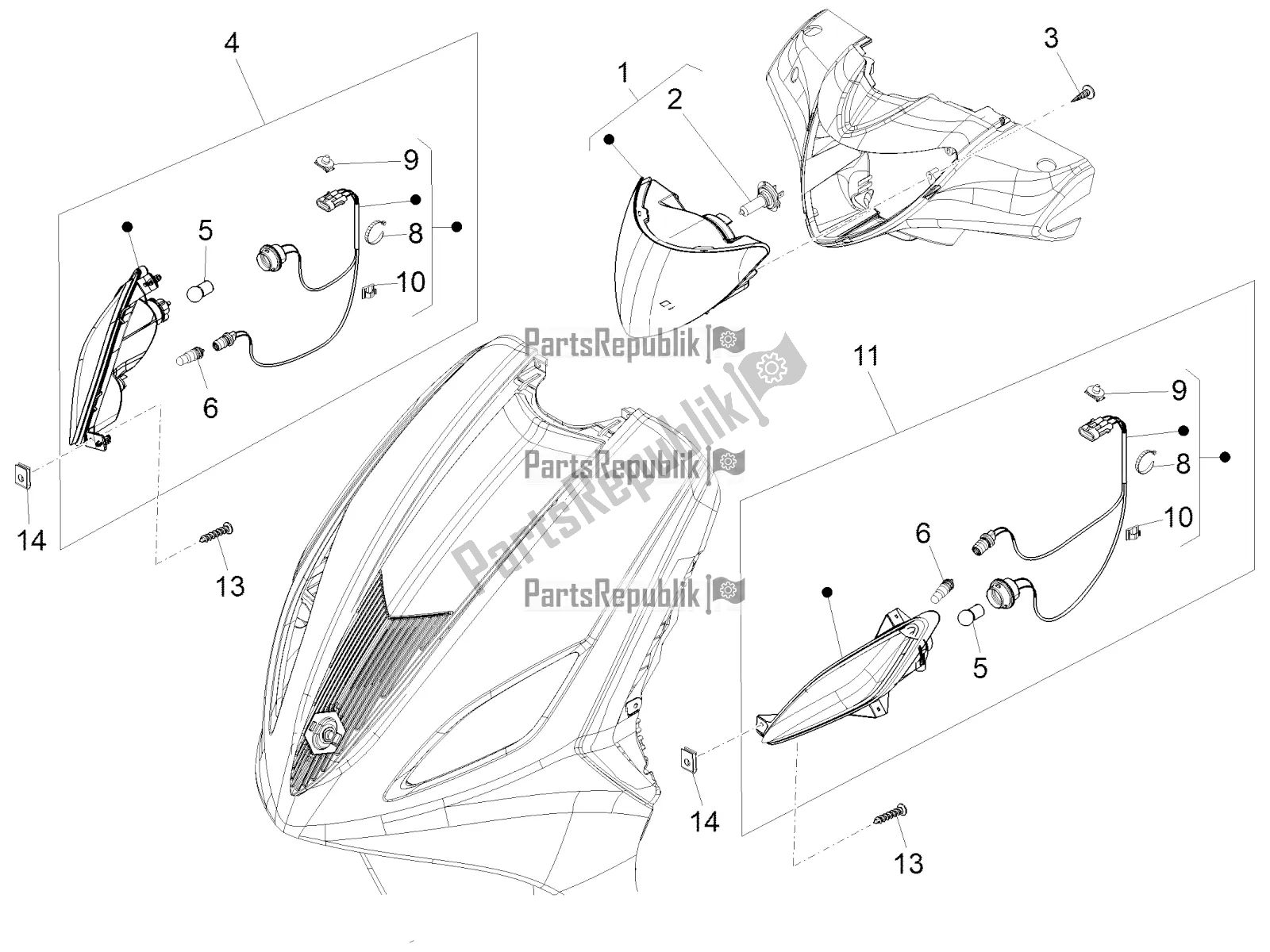 Toutes les pièces pour le Phares Avant - Clignotants du Piaggio FLY 125 4 T/3V IE 2016