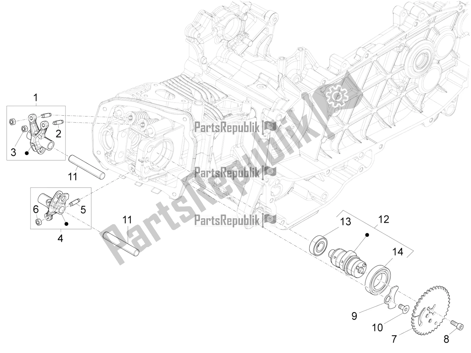All parts for the Rocking Levers Support Unit of the Piaggio FLY 125 4 T/3V IE 2016