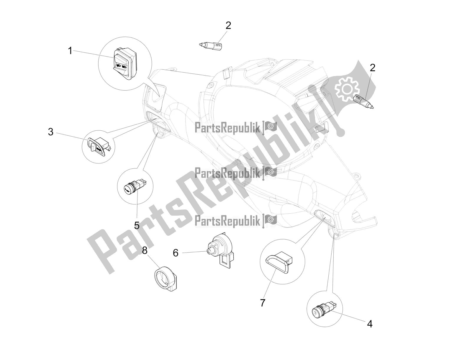 Toutes les pièces pour le Sélecteurs - Interrupteurs - Boutons du Piaggio FLY 125 4 T/3V IE 2016