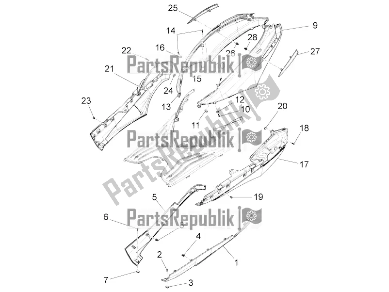 Toutes les pièces pour le Couvercle Latéral - Spoiler du Piaggio FLY 125 4 T/3V IE 2016