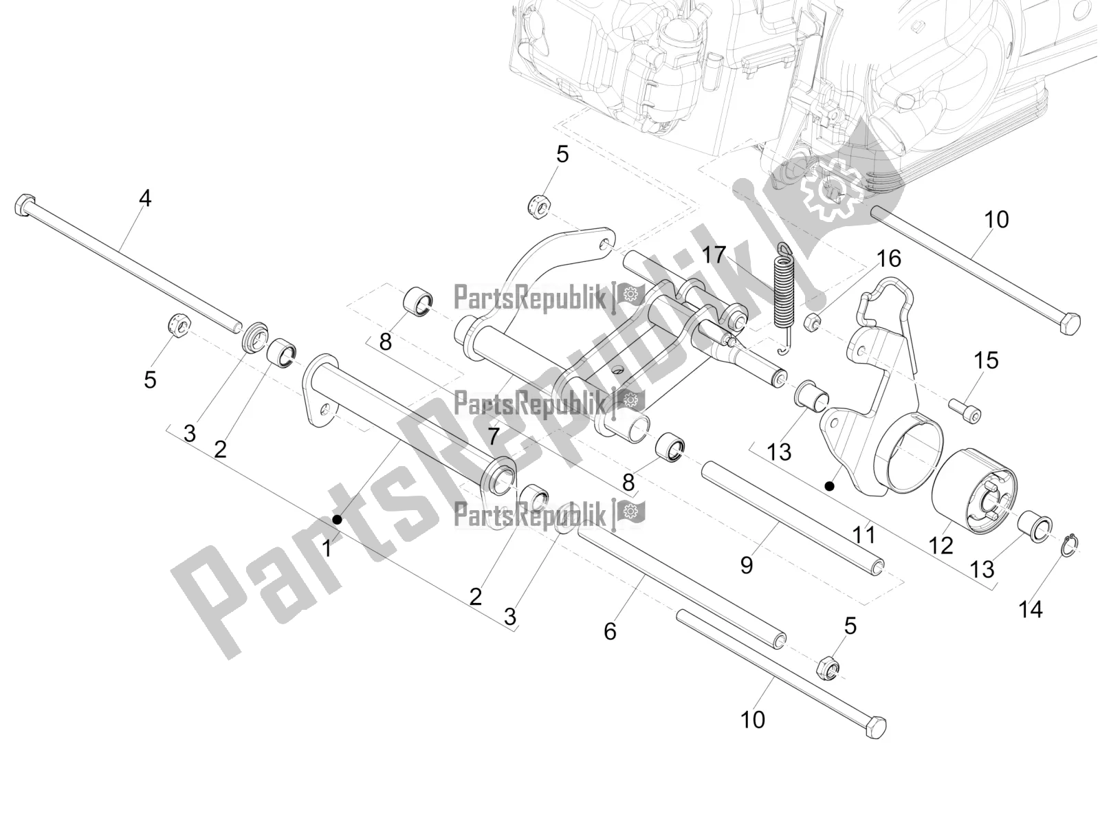 Toutes les pièces pour le Bras Oscillant du Piaggio FLY 125 4 T/3V IE 2016