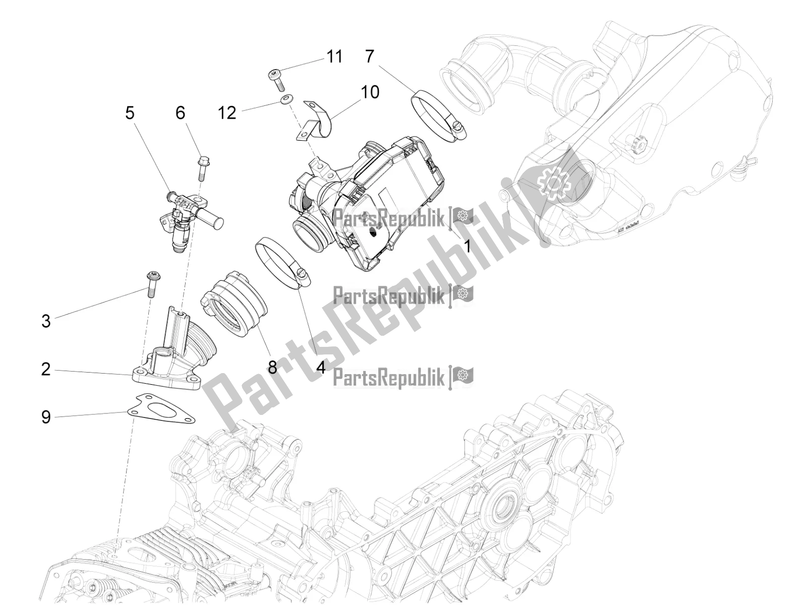 All parts for the Throttle Body - Injector - Induction Joint of the Piaggio FLY 125 4 T/3V IE 2016