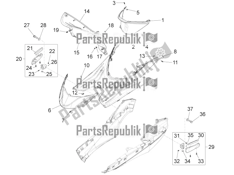 All parts for the Central Cover - Footrests of the Piaggio FLY 150 3V IE 2016