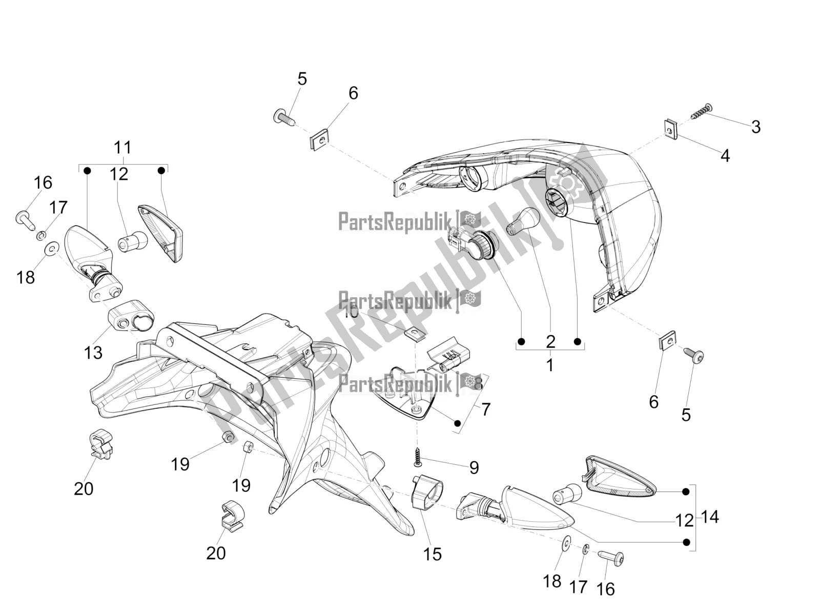 Todas las partes para Faros Traseros - Luces Intermitentes de Piaggio FLY 150 3V IE 2016