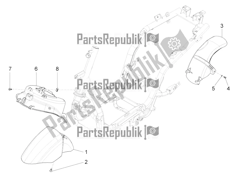 All parts for the Wheel Huosing - Mudguard of the Piaggio FLY 150 3V IE 2016