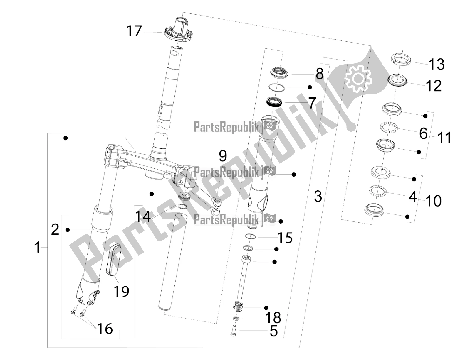 Toutes les pièces pour le Fourche / Tube De Direction - Palier De Direction du Piaggio FLY 150 3V IE 2017