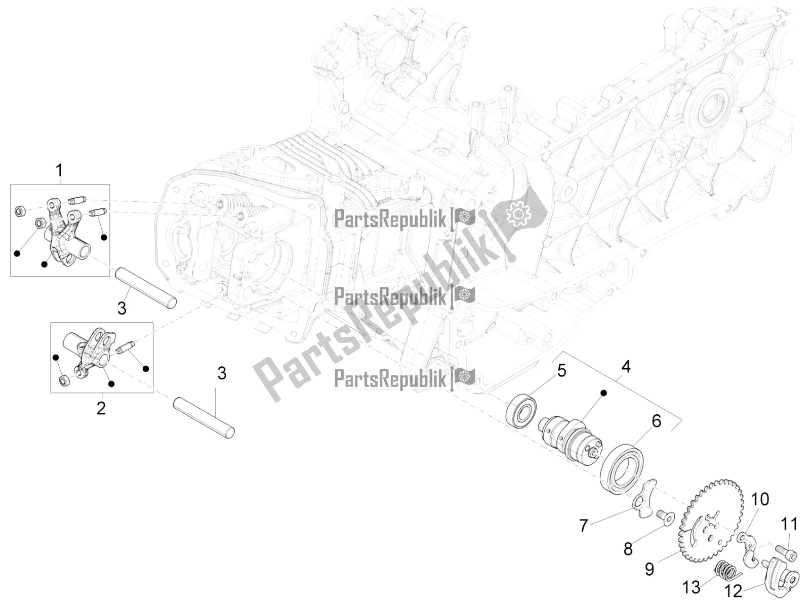 All parts for the Rocking Levers Support Unit of the Piaggio FLY 150 3V IE 2017