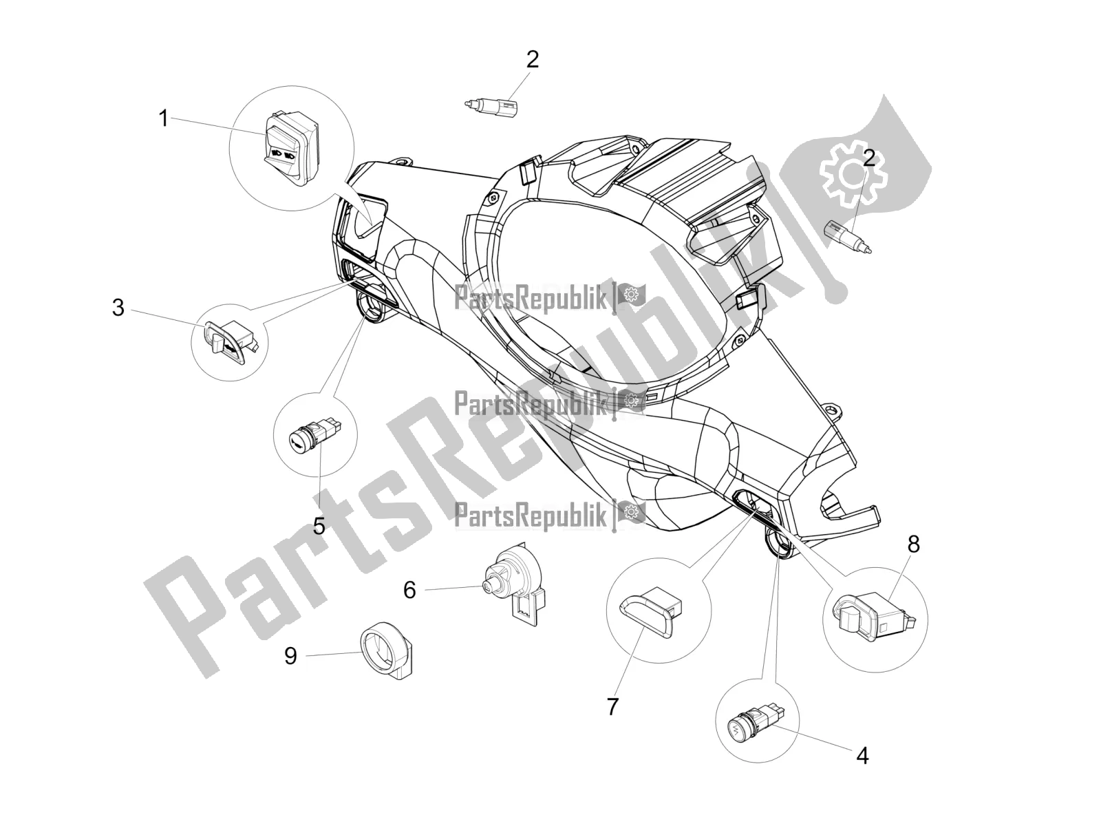 Toutes les pièces pour le Sélecteurs - Interrupteurs - Boutons du Piaggio FLY 150 3V IE 2017