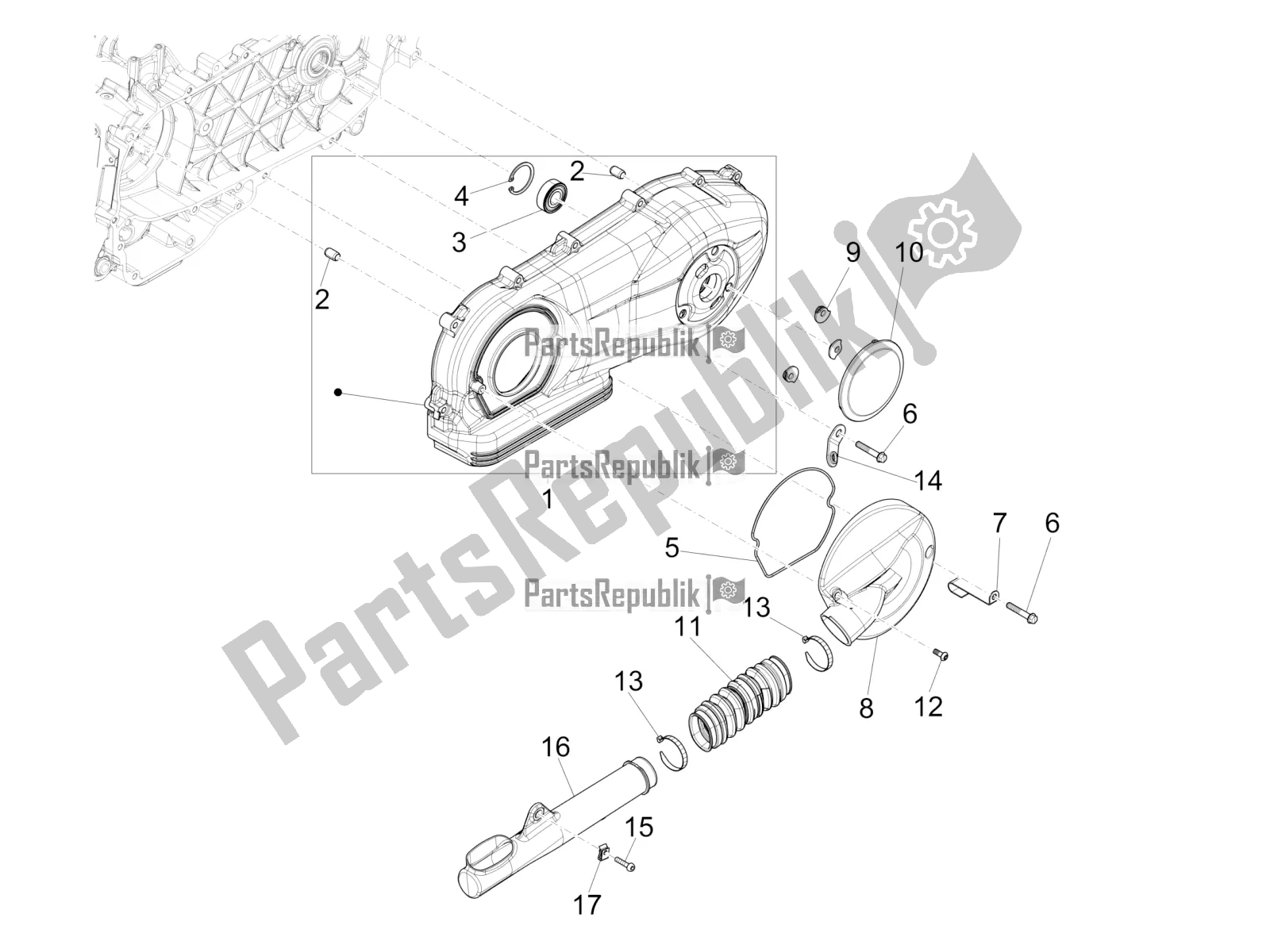 Toutes les pièces pour le Couvercle De Carter - Refroidissement Du Carter du Piaggio FLY 150 3V IE 2018