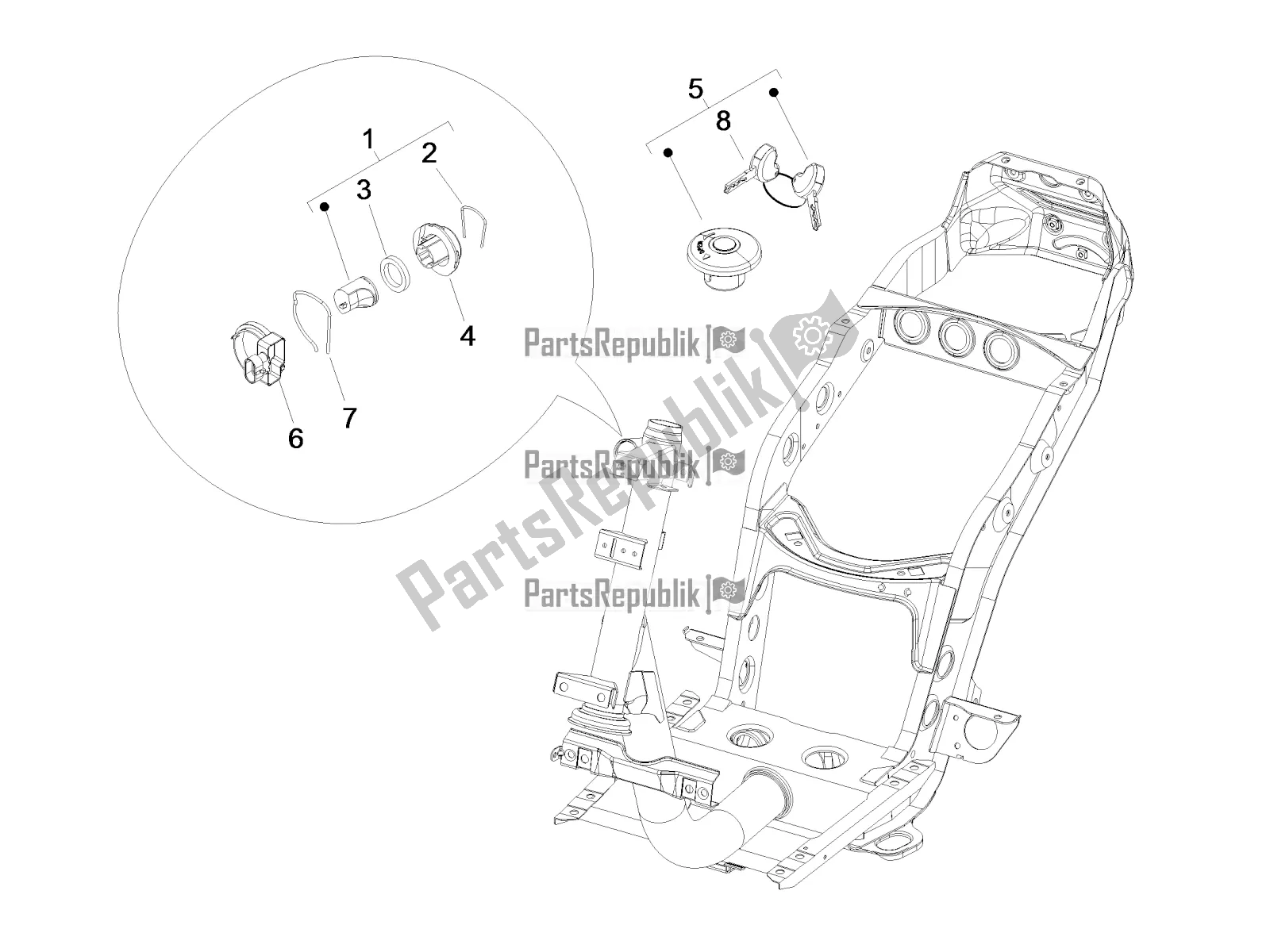 Toutes les pièces pour le Serrures du Piaggio FLY 150 3V IE 2018