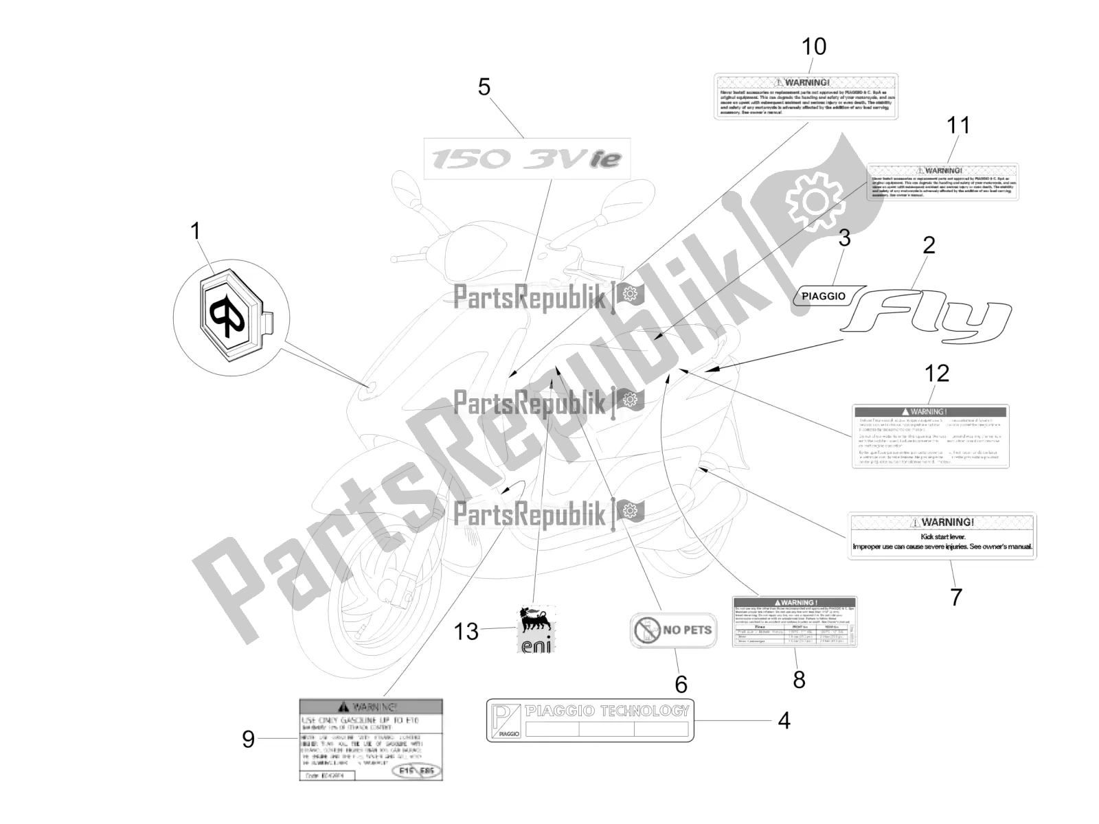 Tutte le parti per il Piatti - Emblemi del Piaggio FLY 150 3V IE 2018