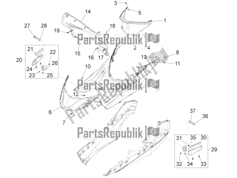 Toutes les pièces pour le Housse Centrale - Repose-pieds du Piaggio FLY 150 3V IE 2019