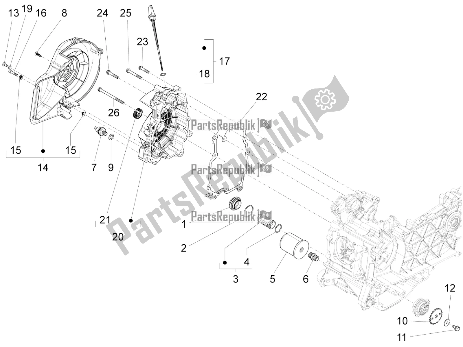 Toutes les pièces pour le Couvercle Magnéto Volant - Filtre à Huile du Piaggio FLY 150 3V IE 2019